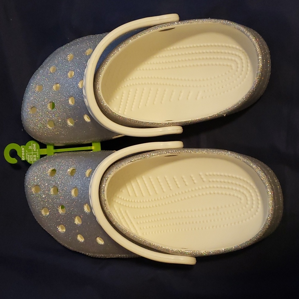 Crocs Silver Glitter Classic Clogs